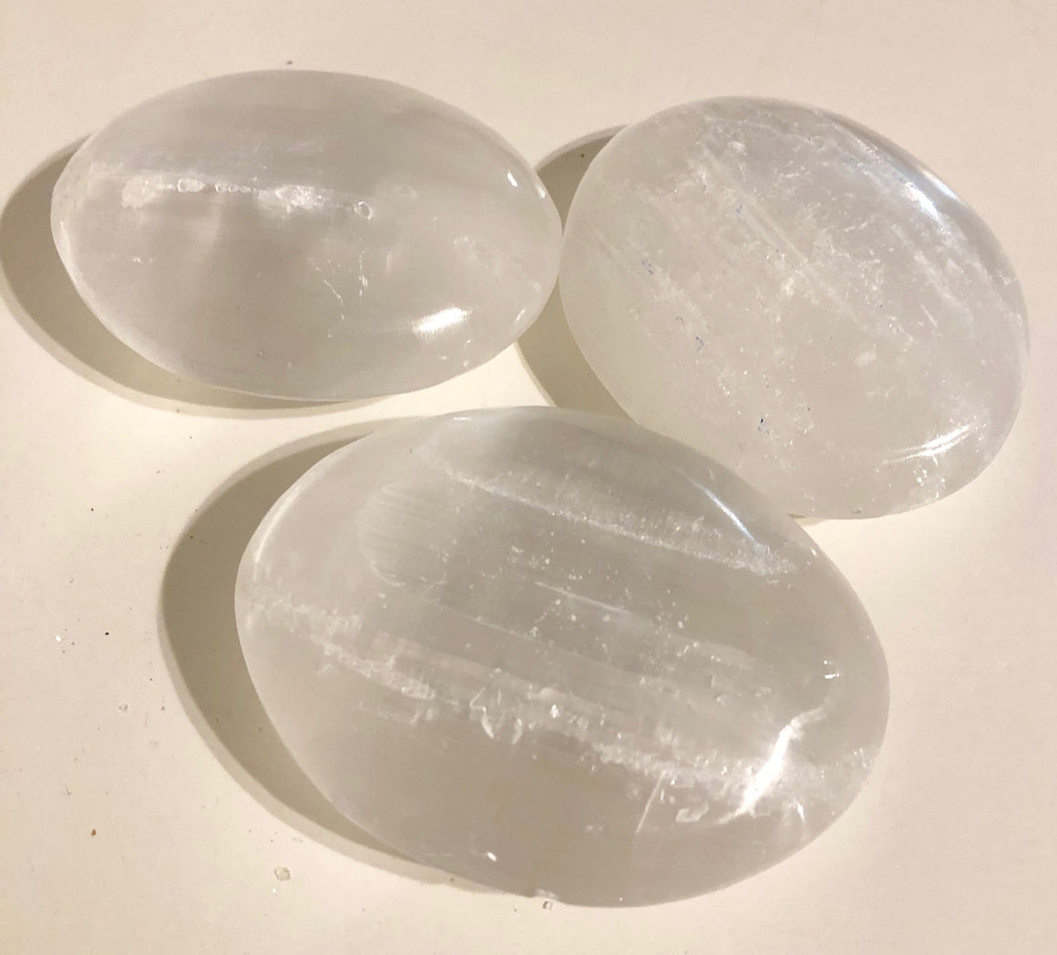 Selenite Crystal Paperweight in velvet pouch - 3"-4"
