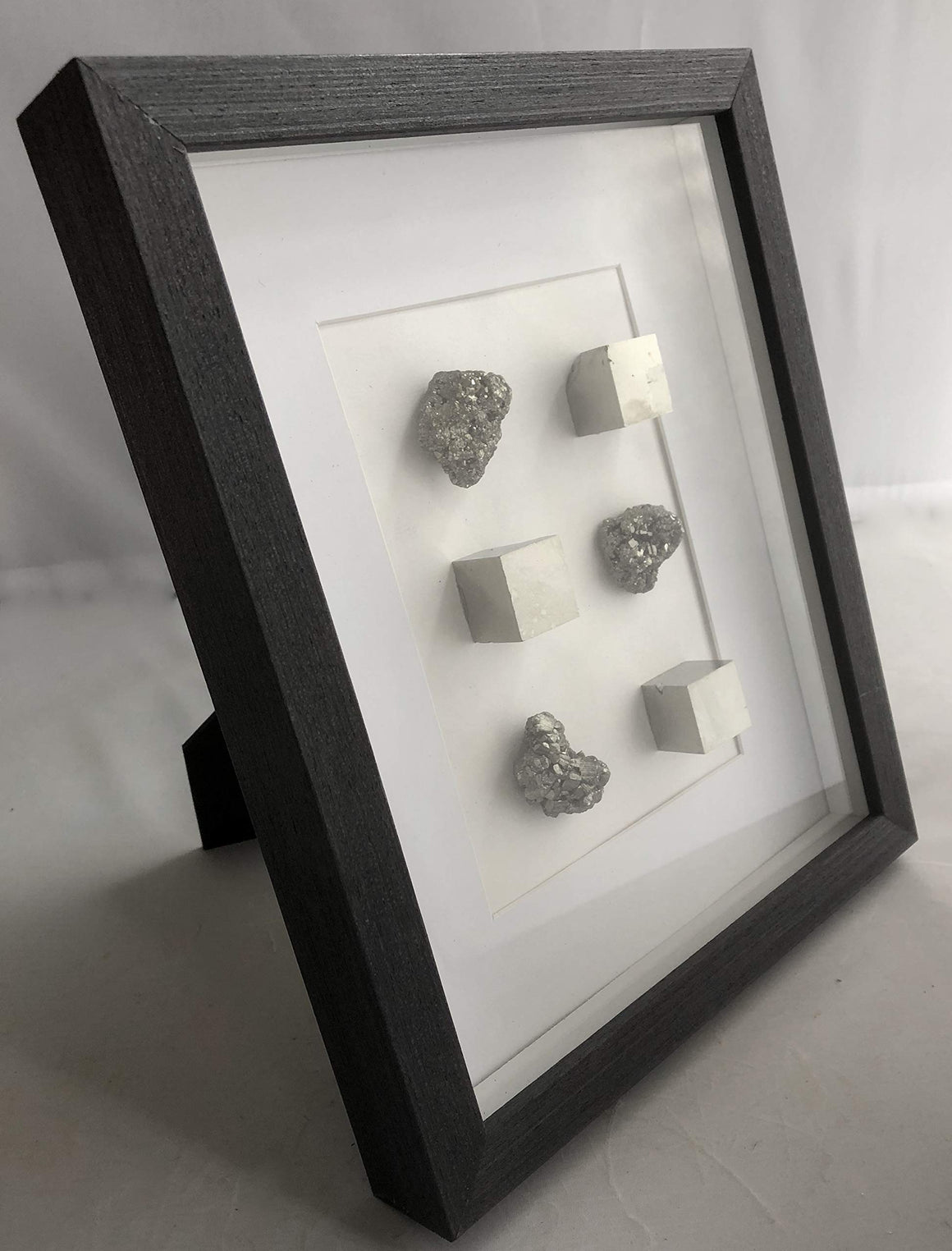 Spanish Pyrite Cube and Crystal Framed Art in Shadow Box - 8" x 11"