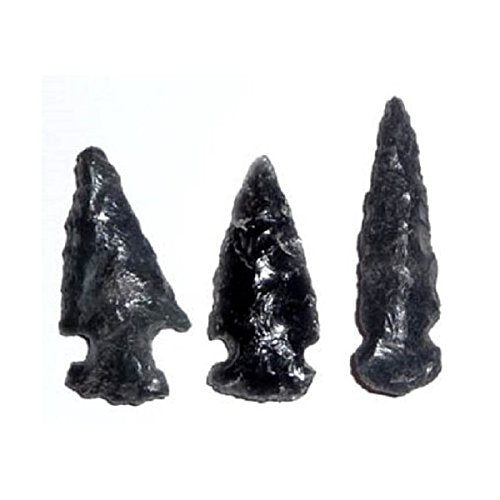 Three Obsidian Replica Arrowheads Replica Hand-Chipped 1-2 Inch w Info Card - dinosaursrocksuperstore