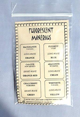 Fluorescent Mineral ID Chart with 6 samples from DINOSAURS ROCK® - dinosaursrocksuperstore