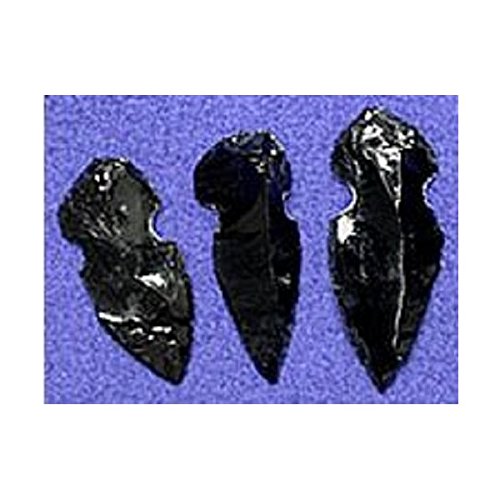 Three Obsidian Replica Arrowheads Replica Hand-Chipped 1-2 Inch w Info Card - dinosaursrocksuperstore