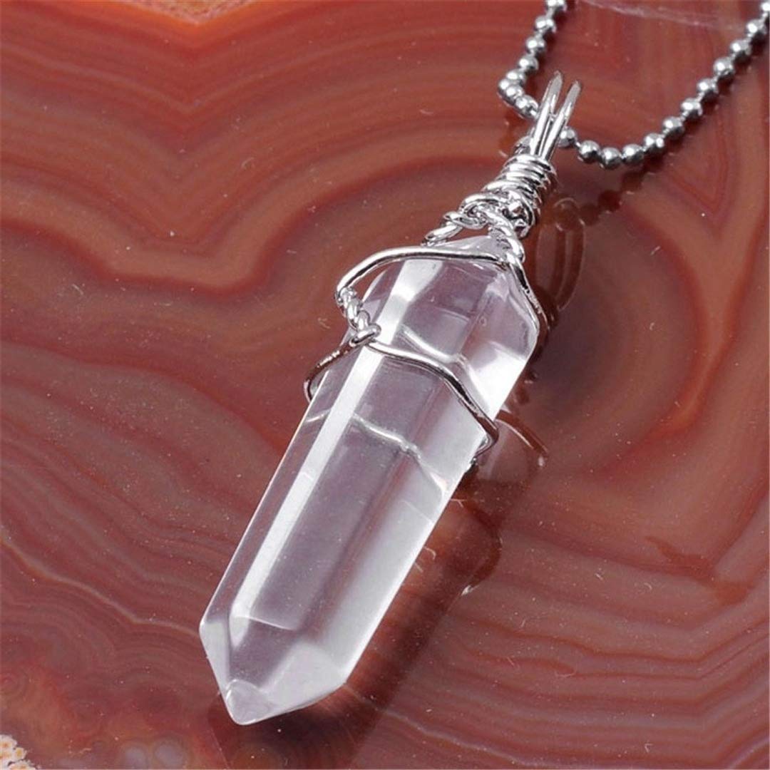 3 Double Terminated Wire Wrapped Pendant One Each of Amethyst, Quartz and Rose Quartz Pendants - dinosaursrocksuperstore