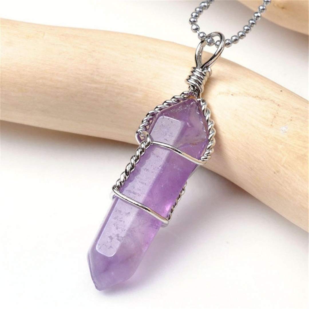 3 Double Terminated Wire Wrapped Pendant One Each of Amethyst, Quartz and Rose Quartz Pendants - dinosaursrocksuperstore