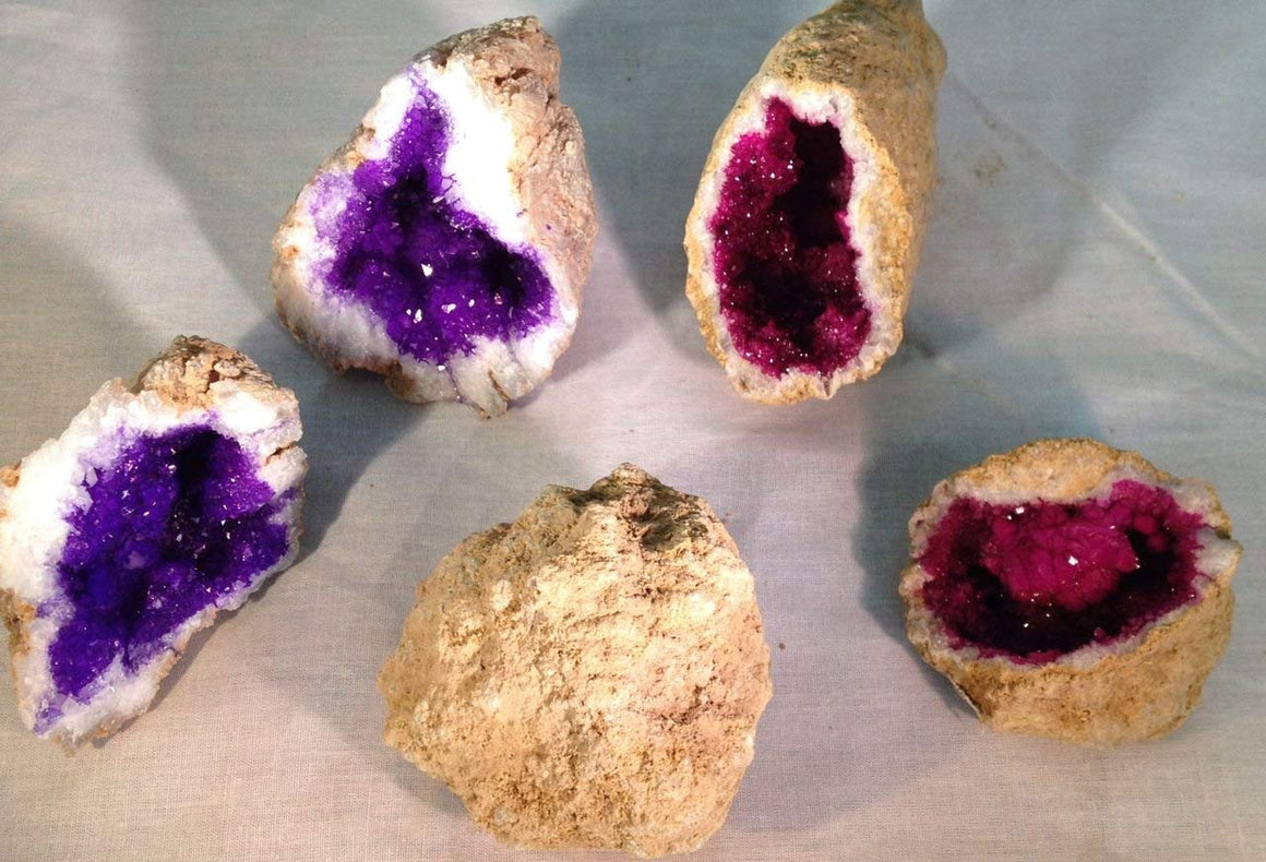 Geode Collection Gift Pack Kit - Set of 3 - Purple, Fuchsia and Natural - Gift Boxed! - dinosaursrocksuperstore