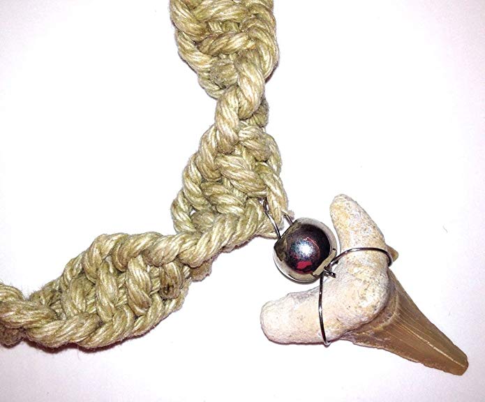 Fossil Shark Tooth Necklace with Macrame - 18"-21" Adjustable Length - dinosaursrocksuperstore