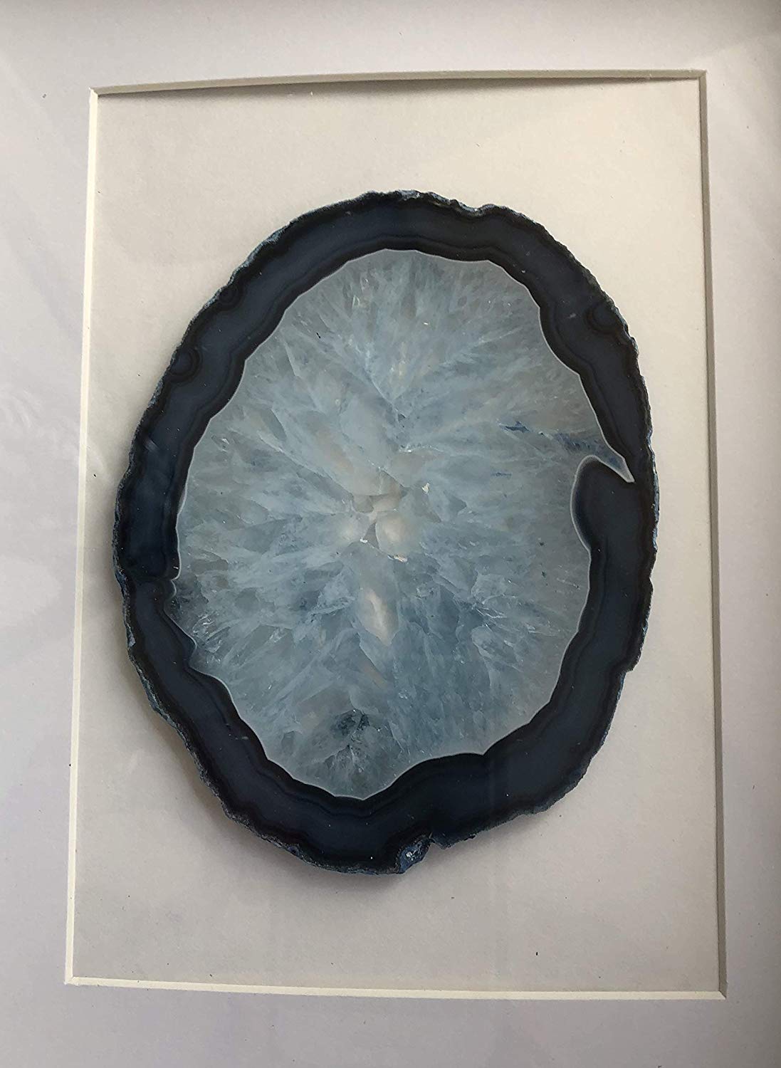 Vivid Blue-Dyed Sliced Brazilian Agate Art in Ebony Wood Shadow Box - 8.75" x 11" - dinosaursrocksuperstore