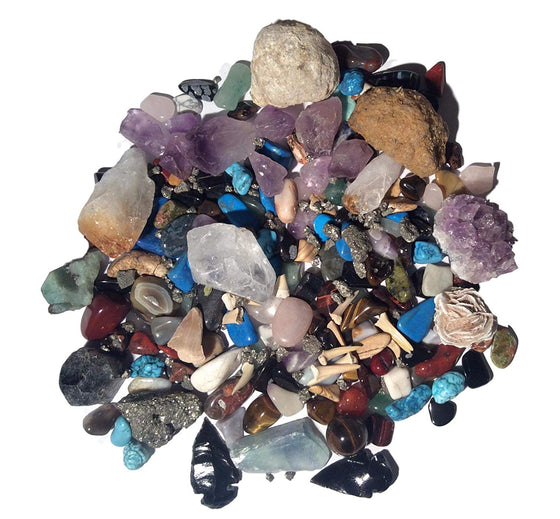 Mineral Collection Activity Kit - 150+ Pieces - with Educational Info and ID Chart - Bonus Geode & Spinosaurus Dino Tooth and much more.... - dinosaursrocksuperstore
