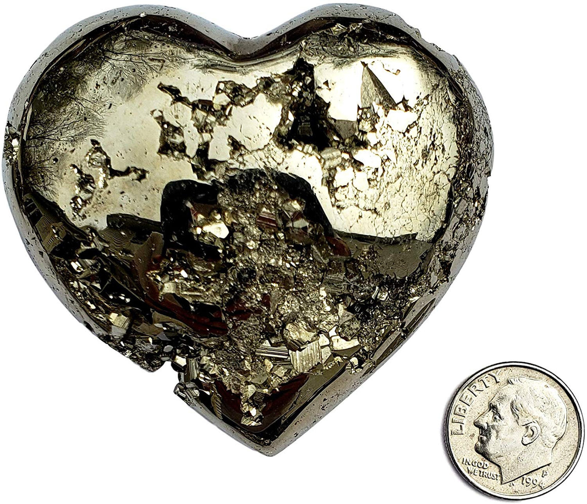 Genuine Pyrite Carved Heart - Gift Packaged - dinosaursrocksuperstore