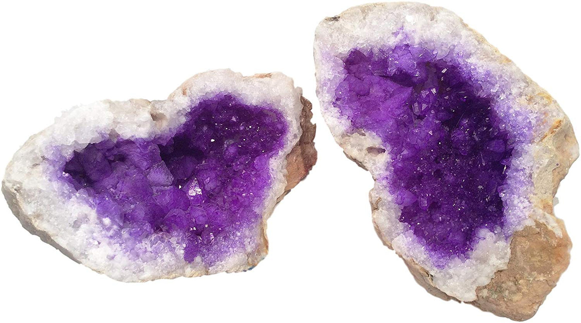 Amethyst Purple Split Geode - Dyed Quartz Crystals - 2 Matching Puzzle Pieces - Amazing Rock and Mineral Gift - dinosaursrocksuperstore