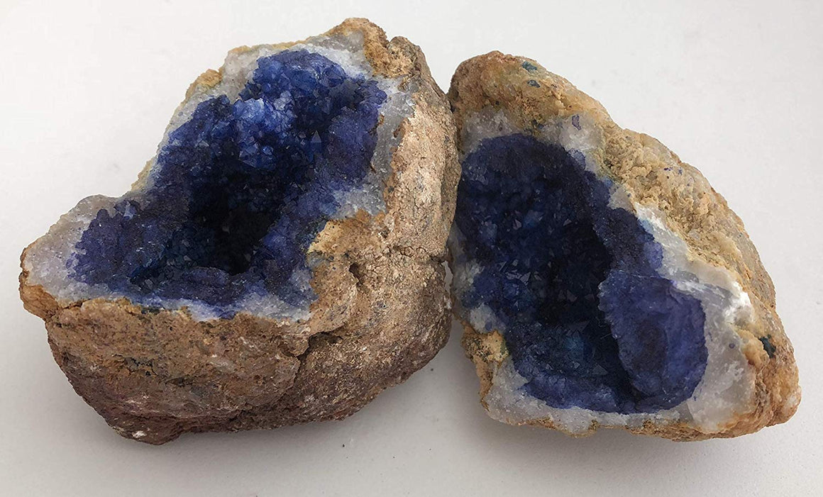 Vivid Blue Dyed Quartz Crystal Geode - Split Into 2 Matching Puzzle Pieces - Dazzling! - dinosaursrocksuperstore