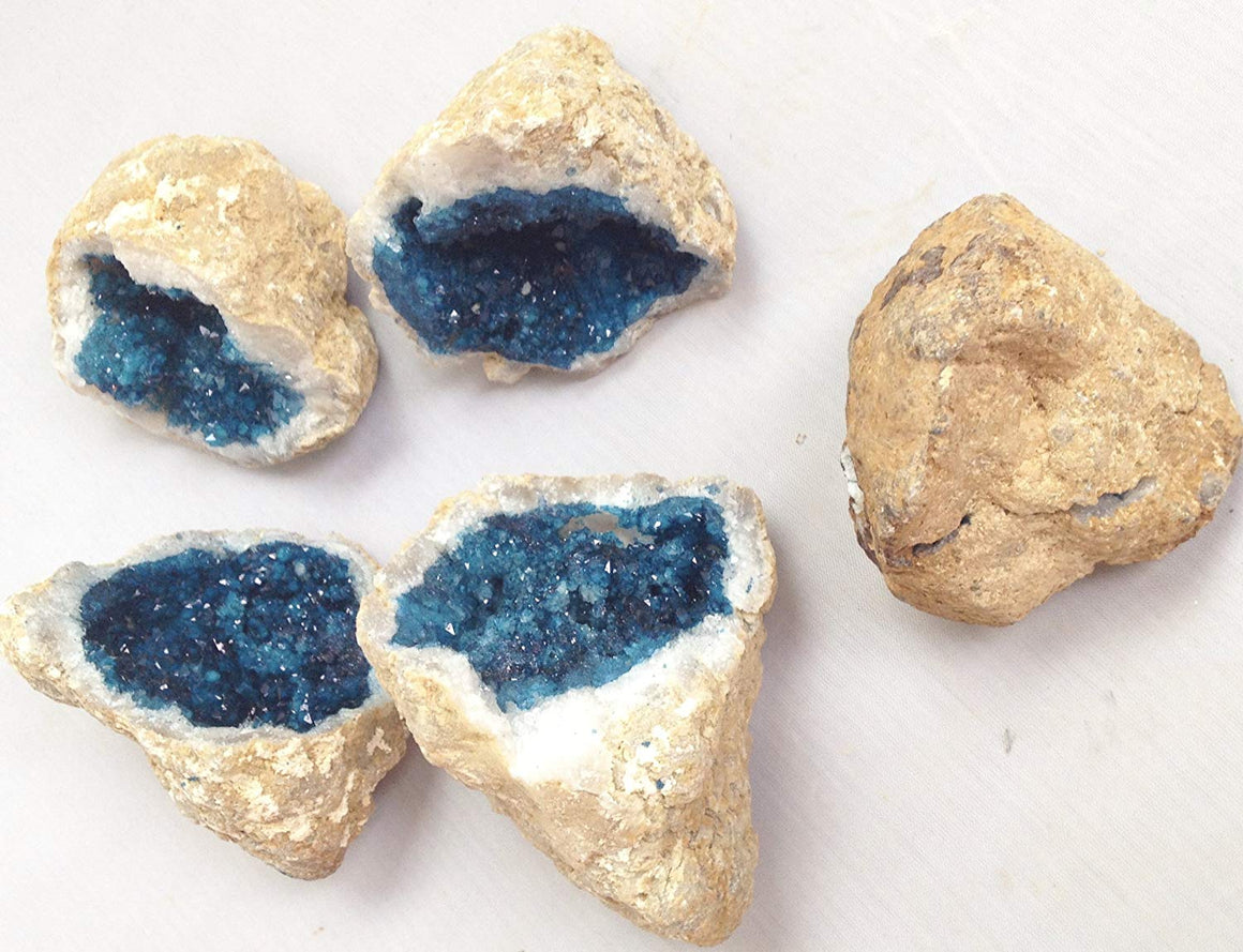 Turquoise Blue Dyed Purple Split Geode - Quartz Crystals - 2 Matching Puzzle Pieces - Awesome Color! - dinosaursrocksuperstore
