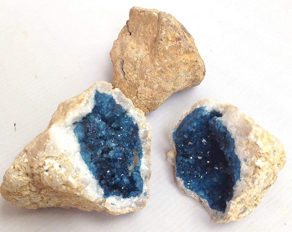 Turquoise Blue Dyed Purple Split Geode - Quartz Crystals - 2 Matching Puzzle Pieces - Awesome Color! - dinosaursrocksuperstore