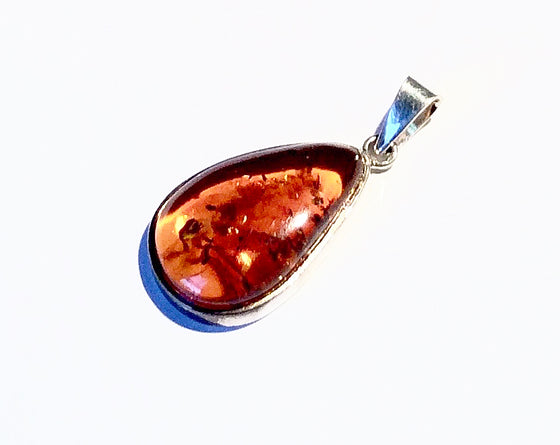 Sterling Silver Amber Teardrop Pendant - dinosaursrocksuperstore