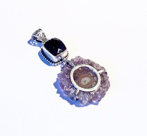 Sterling Silver Sliced Amethyst Geode Pendant - dinosaursrocksuperstore