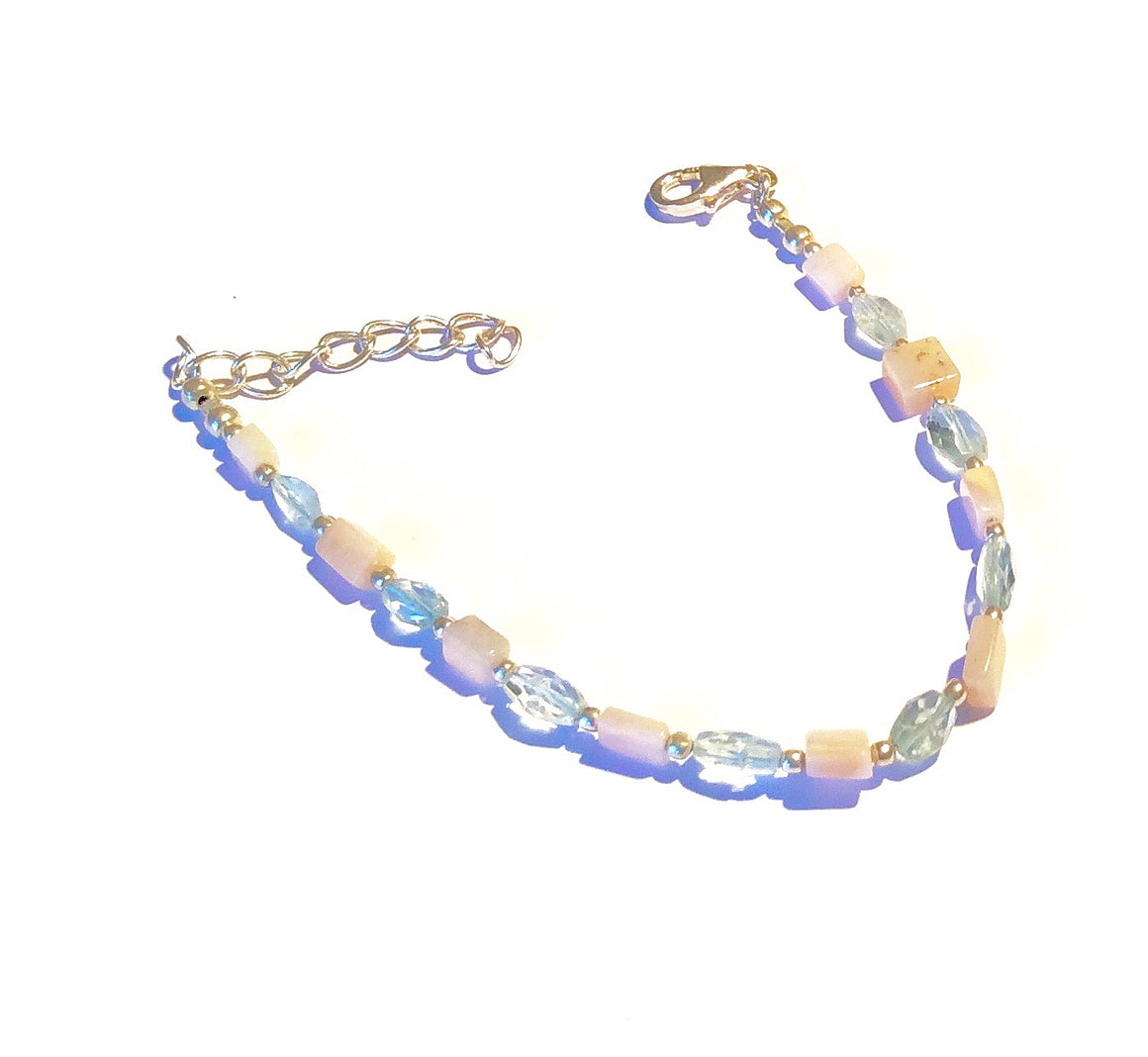 Sterling Gemstone Bracelet - Aquamarine & Rose Quartz - dinosaursrocksuperstore