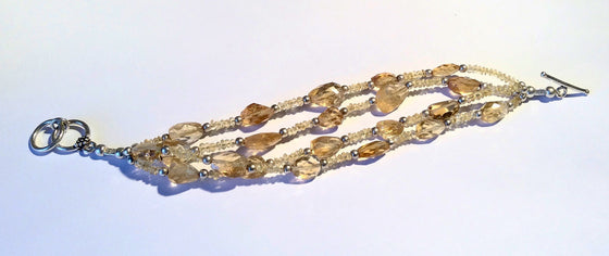Multi Strand - Sterling Bracelet - Genuine Citrine With Toggle Clasp - dinosaursrocksuperstore