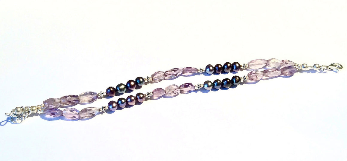 Sterling & Amethyst Double Strand Bracelet - dinosaursrocksuperstore