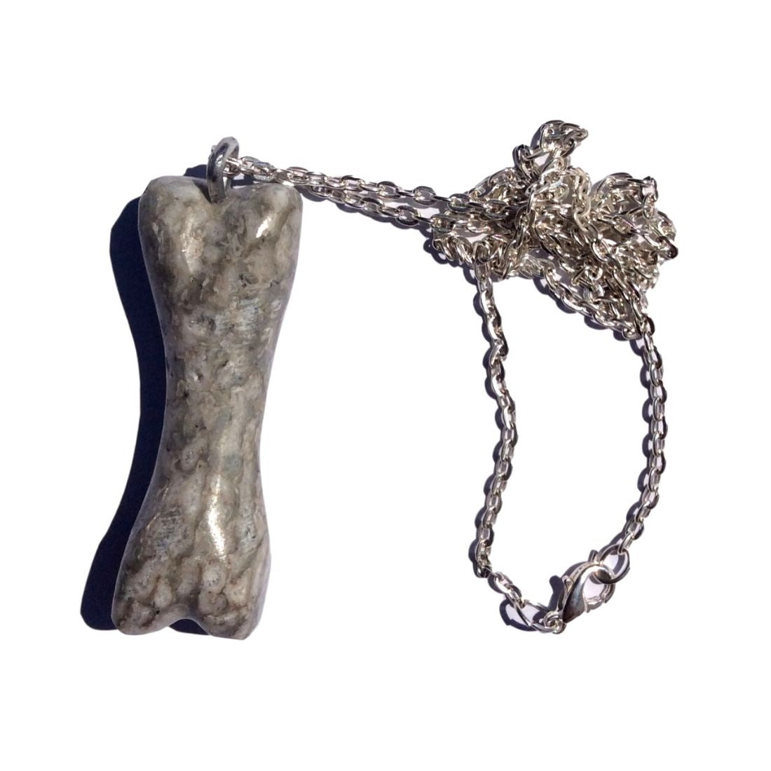 Fossil Dinosaur Bone carved Dog Bone-Shaped Charm Necklace