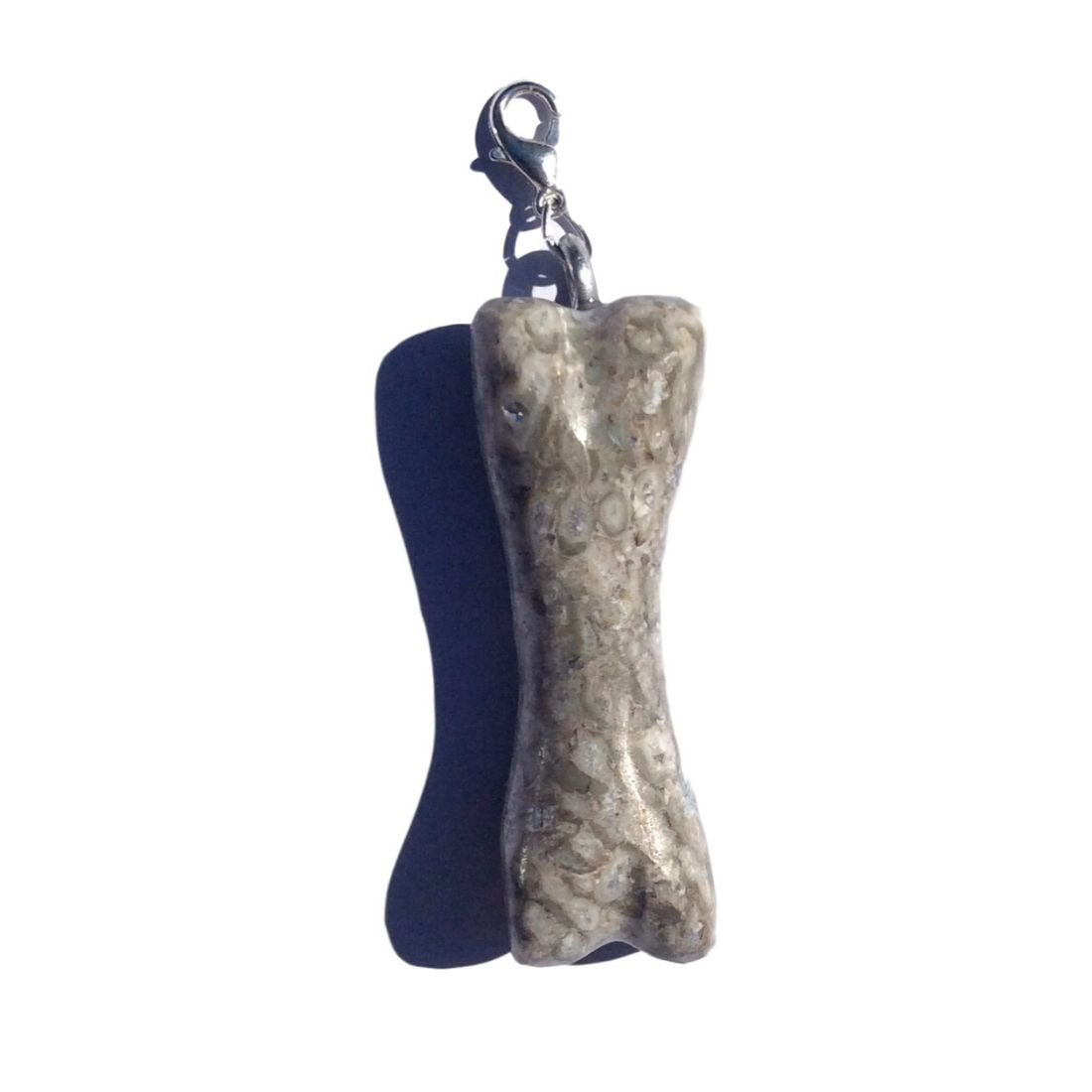 Dog Bone-Shaped Charm Made of REAL Fossil Dinosaur Bone - For Pet Collars