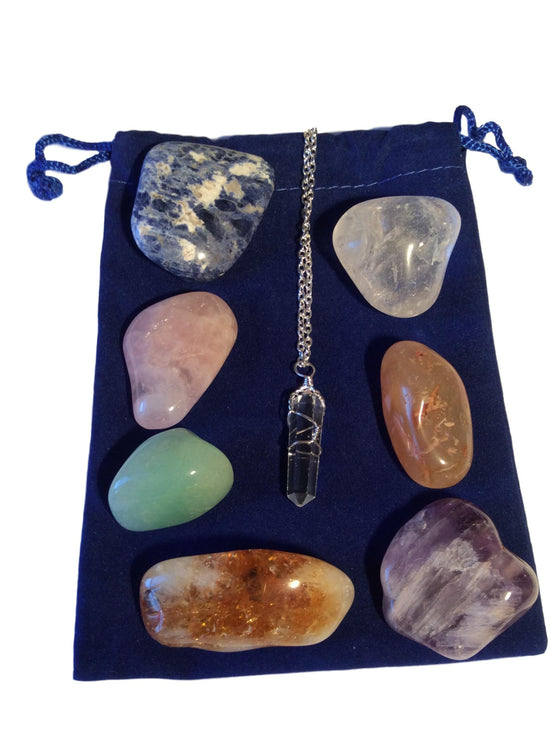 Chakra Healing Stones - FREE Shipping,  FREE Velvet Pouch & FREE Quartz Crystal Necklace - dinosaursrocksuperstore