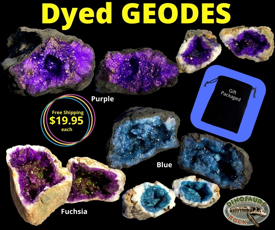 Colorful Crystal-Filled Dyed Split GEODE - 2 Halves - Gift Packaged - dinosaursrocksuperstore