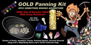 Gold Rush Panning & Gemstone Mining Kit - 25+ real gemstones - dinosaursrocksuperstore