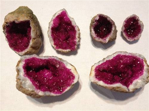 Geode  - Split - Fucshia Pink crystals - 2 puzzle pieces - gift packaged - dinosaursrocksuperstore