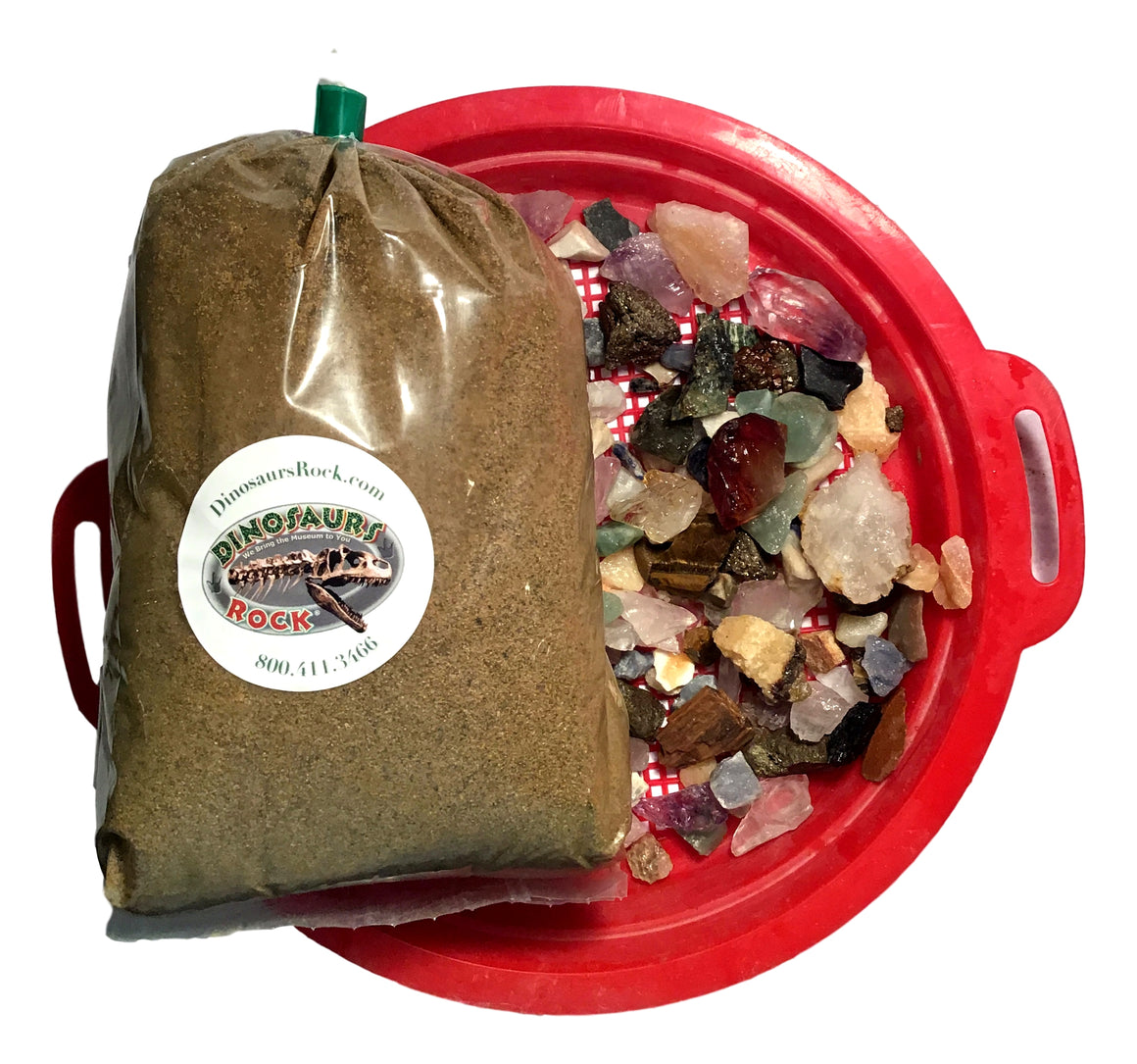 Gemstone Mining Prospecting Kit - 5 lb Sluice Bag and Sand Sifter - Dozens of Real Minerals and Gemstones