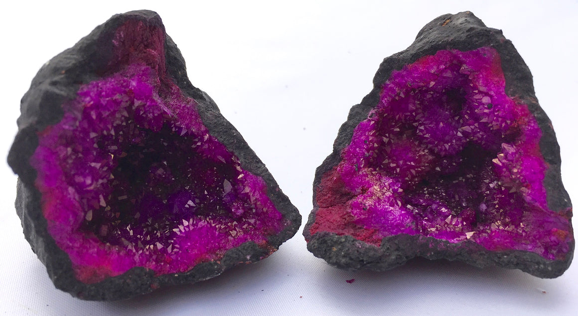 Fuchsia-Dyed Moroccan Geode - split - gift packaged! - dinosaursrocksuperstore