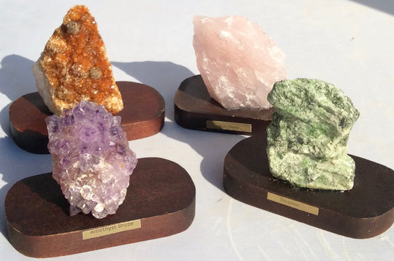 Mineral Sampler - Set of 4 Minerals on Wooden Bases  - Gift Boxed! - dinosaursrocksuperstore