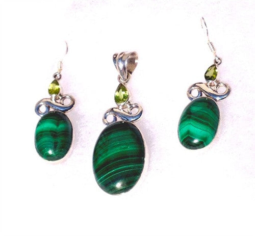 Malachite Earring and Pendant Matching Set - Gift Packaged! - dinosaursrocksuperstore