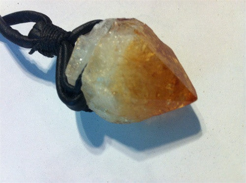 CITRINE POINT NECKLACE ON LEATHER CORD - dinosaursrocksuperstore