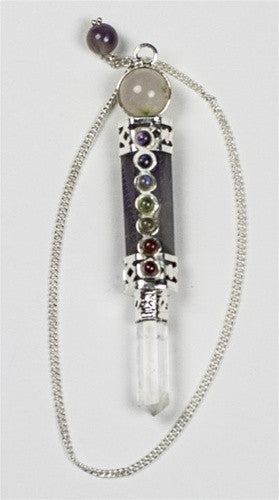 Chakra Amethyst Pendulum with Gemstones - Gift packaged - dinosaursrocksuperstore