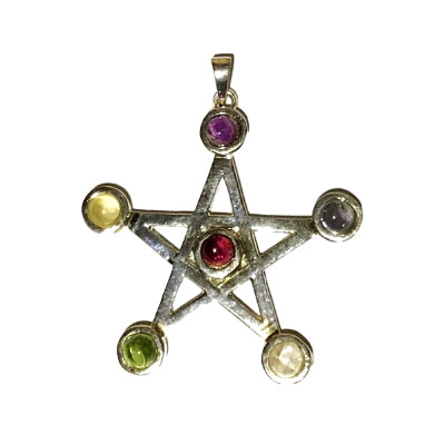 Chakra Six Stone Star Pendant - in velvet pouch