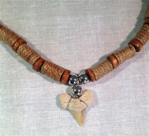 Shark tooth necklace - brown hemp - dinosaursrocksuperstore