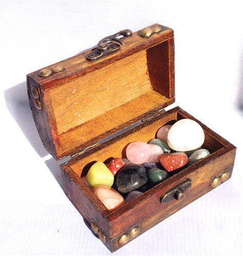 Favor - Wooden Treasure Chest filled with Brazilian Agates - dinosaursrocksuperstore