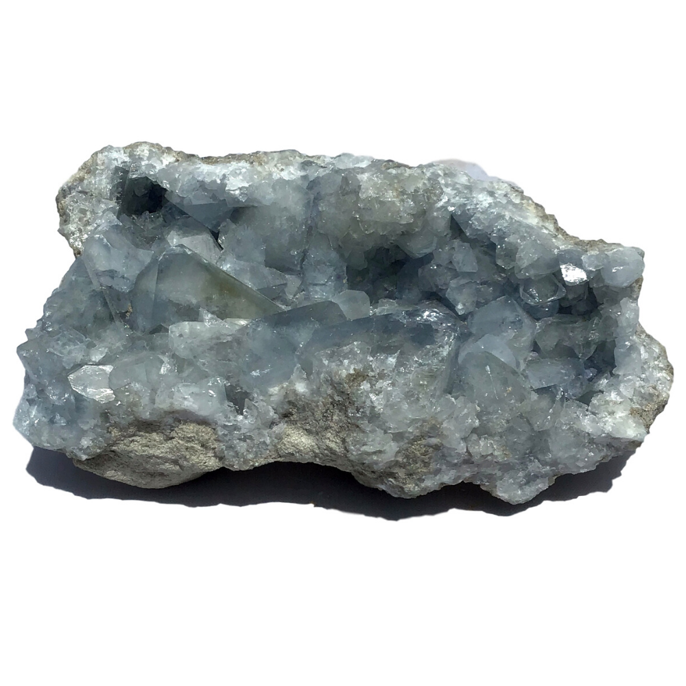 Vivid Sky Blue Celestite Mineral Geode Crystal 5" - C63