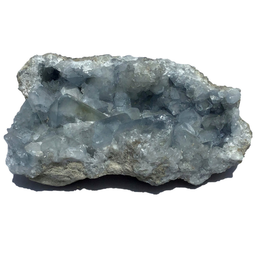 Vivid Sky Blue Celestite Mineral Geode Crystal 5" - C63