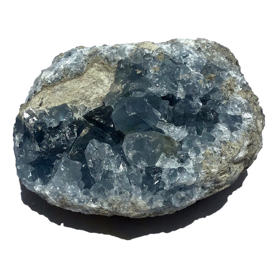 Vivid Sky Blue Celestite Mineral Geode Crystal - 3.5" - gift packaged - C64