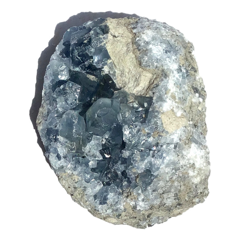 Vivid Sky Blue Celestite Mineral Geode Crystal - 3.5" - gift packaged - C64