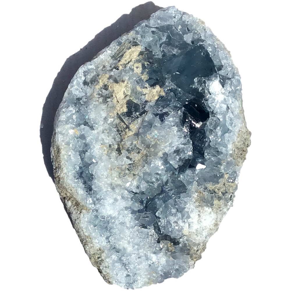 Vivid Sky Blue Celestite Mineral Geode Crystal - 4.5" -C76
