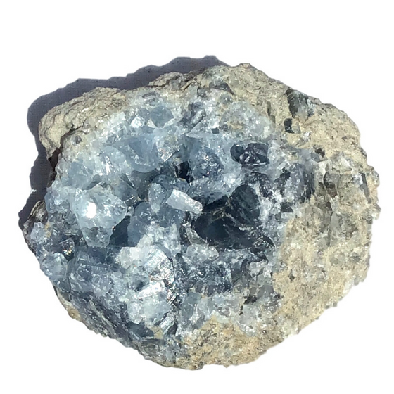 Vivid Sky Blue Celestite Mineral Geode - 3"-5" - gift packaged