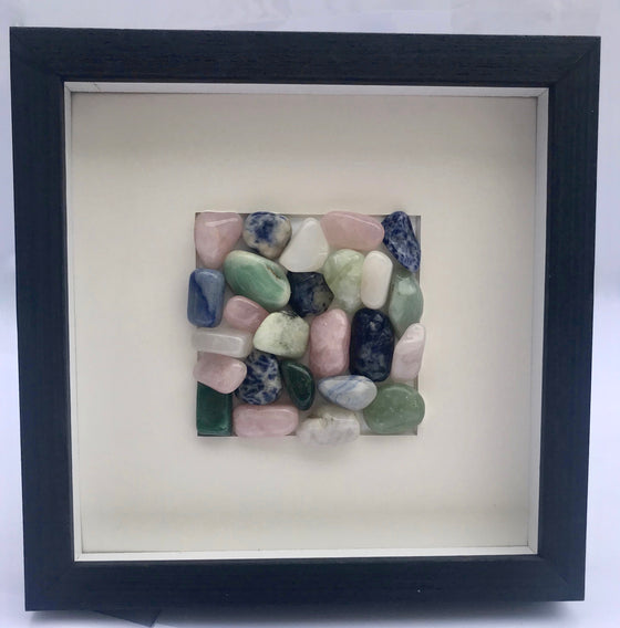 Brazilian Polished Agate Wall Art in Black Wood Shadow Box Frame - 8.75" x 8.75" - dinosaursrocksuperstore