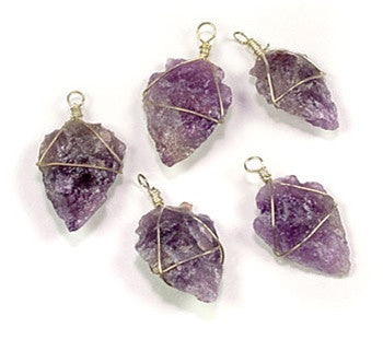 Amethyst Pendant. Wire wrapped amethyst arrowhead pendants. Approximately 30mm long. - dinosaursrocksuperstore